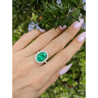 3.61 Ct. Emerald Natural Diamond Pave Ring, 18K White Gold Life Style