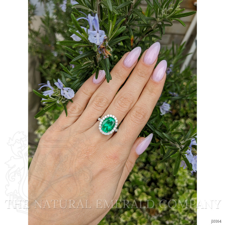 3.61 Ct. Emerald and Natural Diamond Pave Ring, 18K White Gold