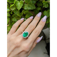 3.61 Ct. Emerald and Natural Diamond Pave Ring, 18K White Gold Life Style