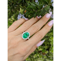 3.61 Ct. Emerald Natural Diamond Pave Ring, 18K White Gold Life Style