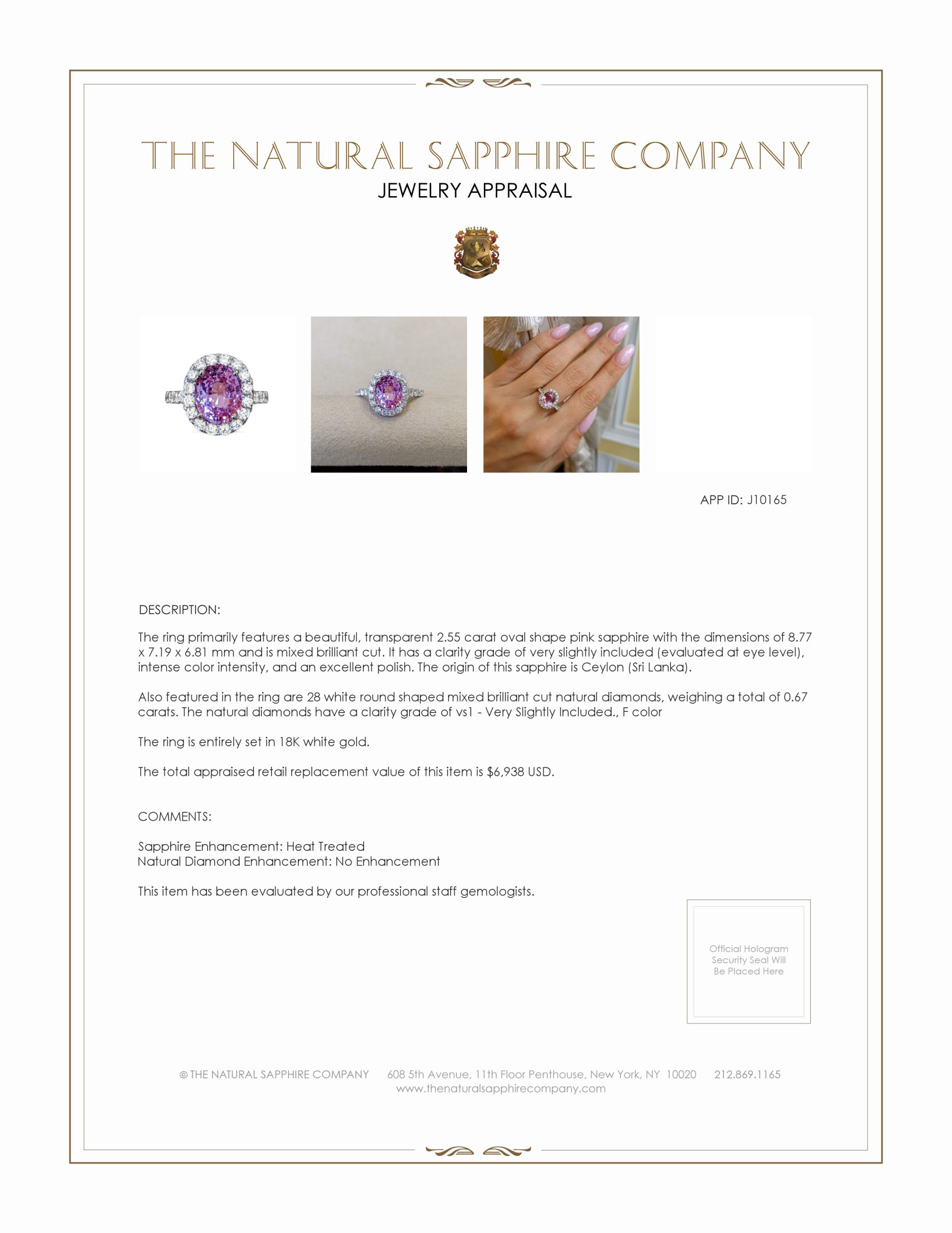 2.55 Ct. Pink Sapphire and Natural Diamond Pave Ring, 18K White Gold