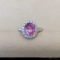 2.55 Ct. Pink Sapphire and Natural Diamond Pave Ring, 18K White Gold Image