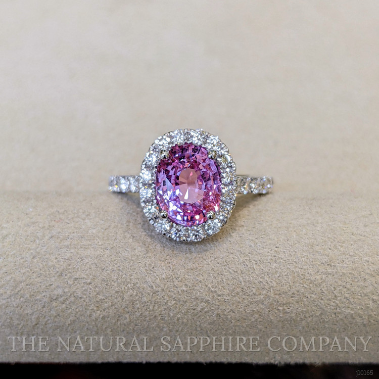 2.55 Ct. Pink Sapphire and Natural Diamond Pave Ring, 18K White Gold
