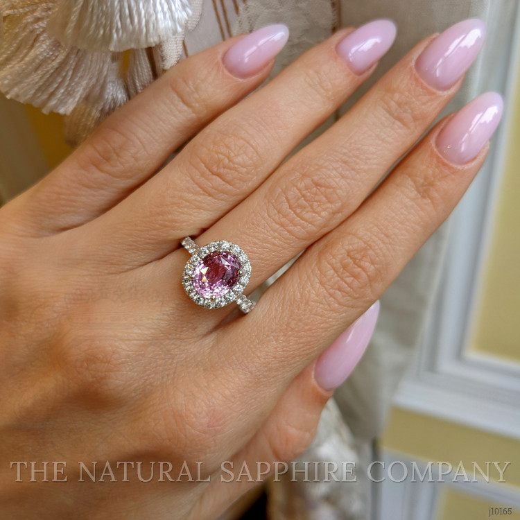 2.55 Ct. Pink Sapphire and Natural Diamond Pave Ring, 18K White Gold