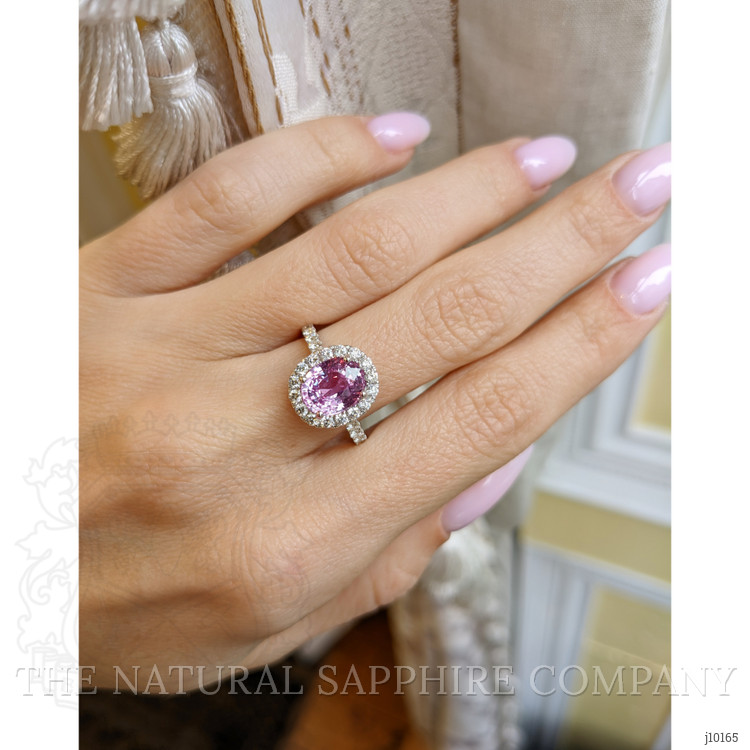 2.55 Ct. Pink Sapphire and Natural Diamond Pave Ring, 18K White Gold