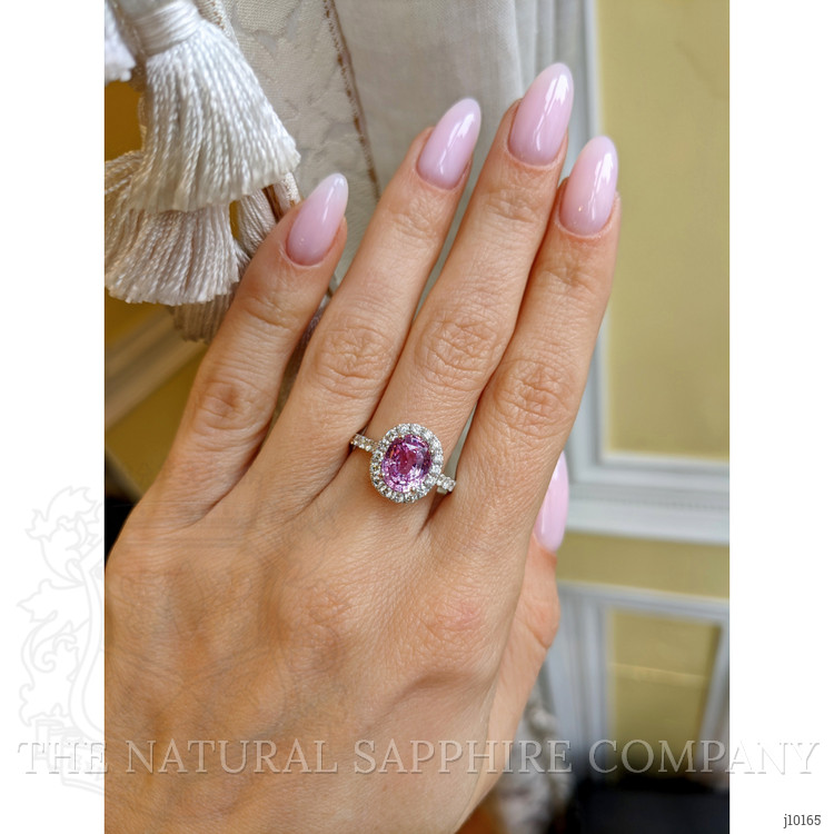 2.55 Ct. Pink Sapphire and Natural Diamond Pave Ring, 18K White Gold