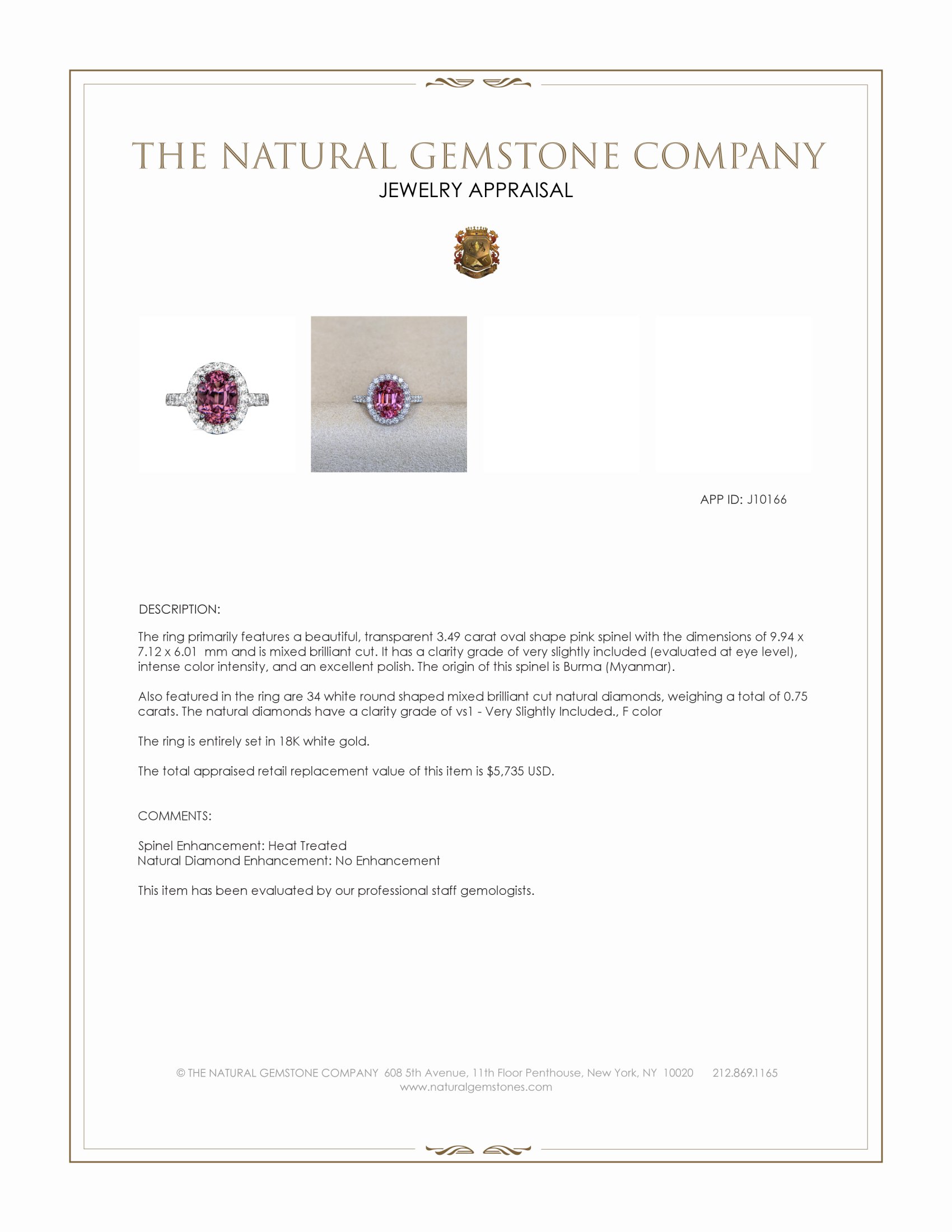 3.49 Ct. Pink Spinel and Natural Diamond Pave Ring, 18K White Gold