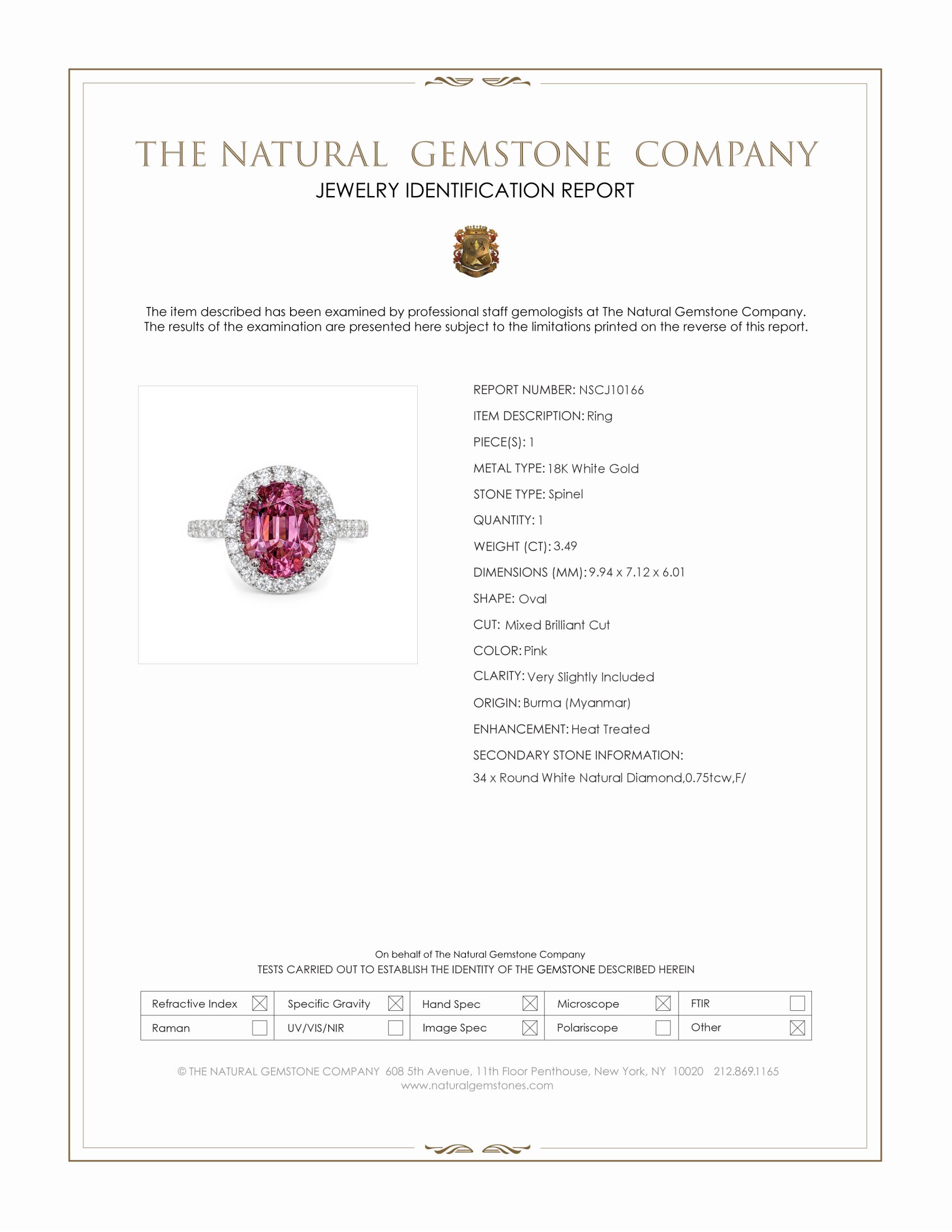 3.49 Ct. Pink Spinel and Natural Diamond Pave Ring, 18K White Gold