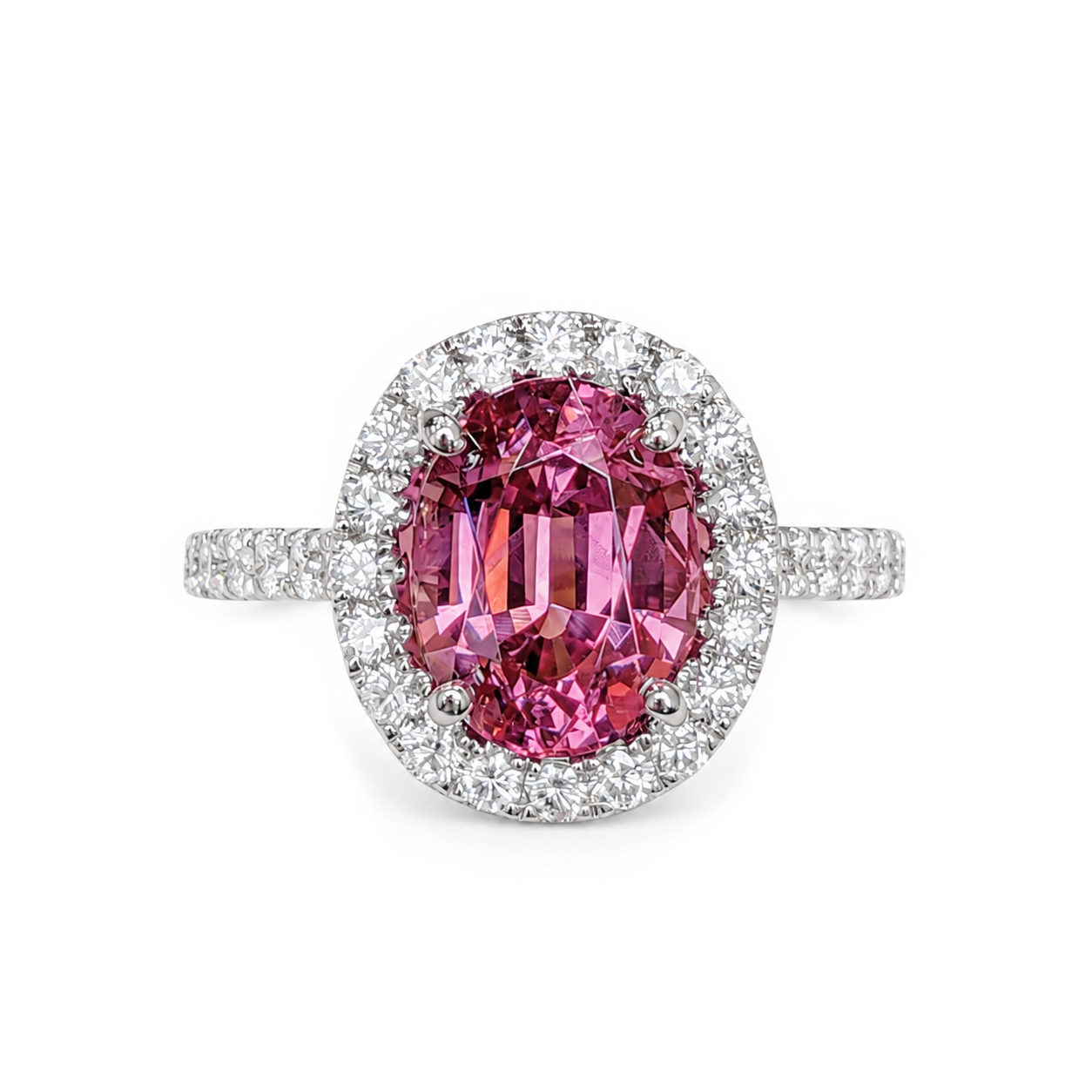 Pink Spinel and Natural Diamond Pave Ring - Oval 3.49 Ct. - 18K