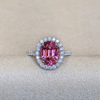3.49 Ct. Spinel Natural Diamond Pave Ring, 18K White Gold Image