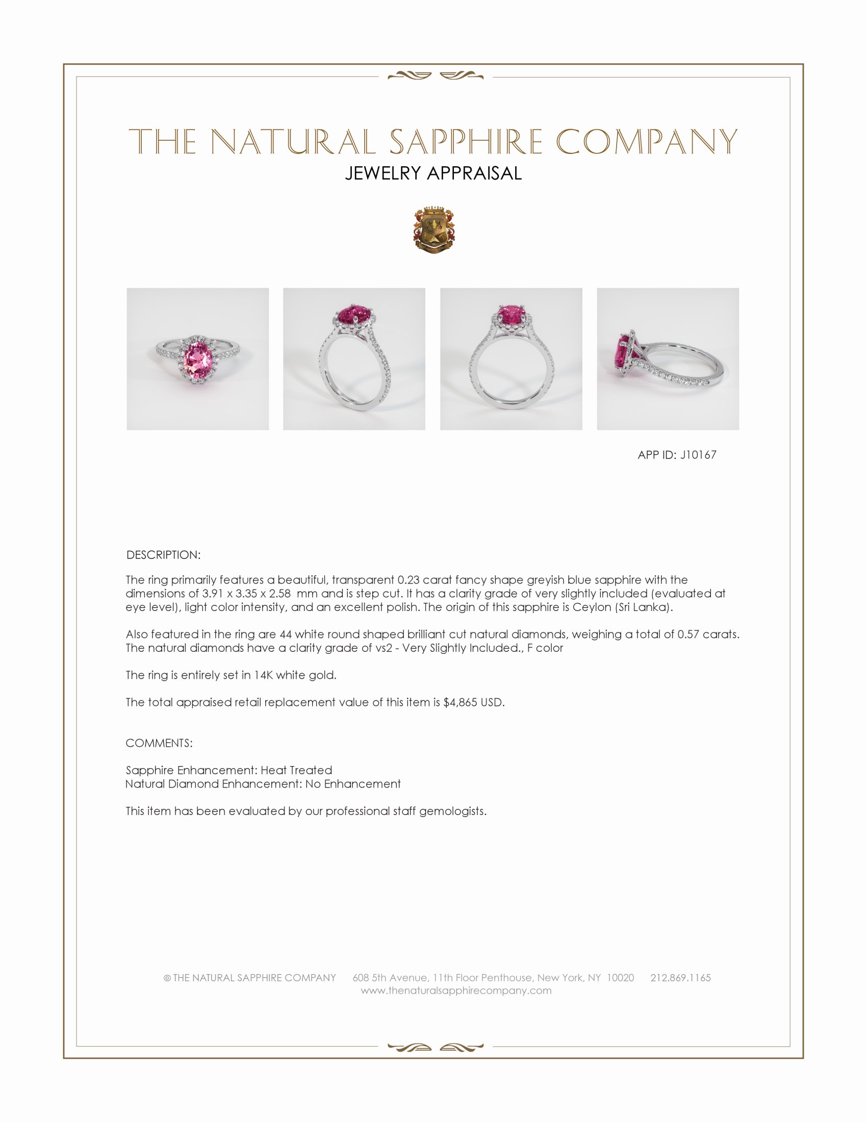 2.41 Ct. Pink Sapphire and Natural Diamond Pave Ring, 14K White Gold