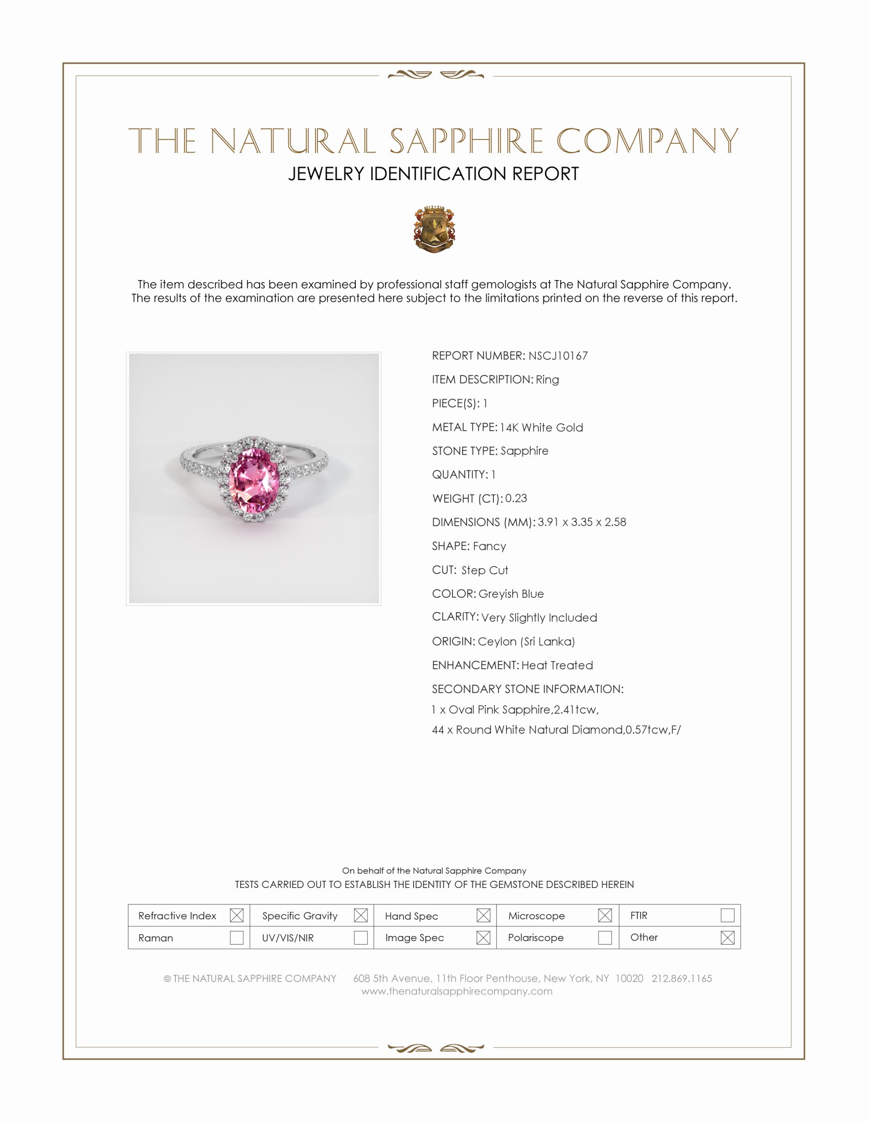 2.41 Ct. Pink Sapphire and Natural Diamond Pave Ring, 14K White Gold