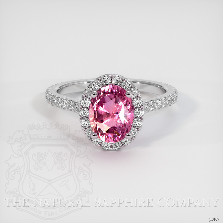 2.41 Ct. Pink Sapphire and Natural Diamond Pave Ring, 14K White Gold