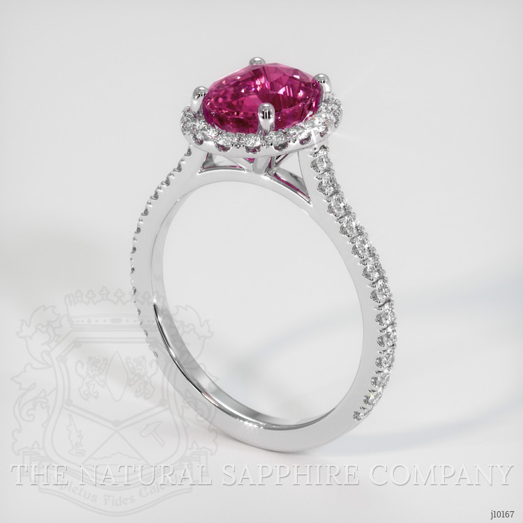 2.41 Ct. Pink Sapphire and Natural Diamond Pave Ring, 14K White Gold