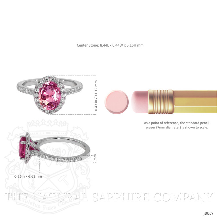 2.41 Ct. Pink Sapphire and Natural Diamond Pave Ring, 14K White Gold