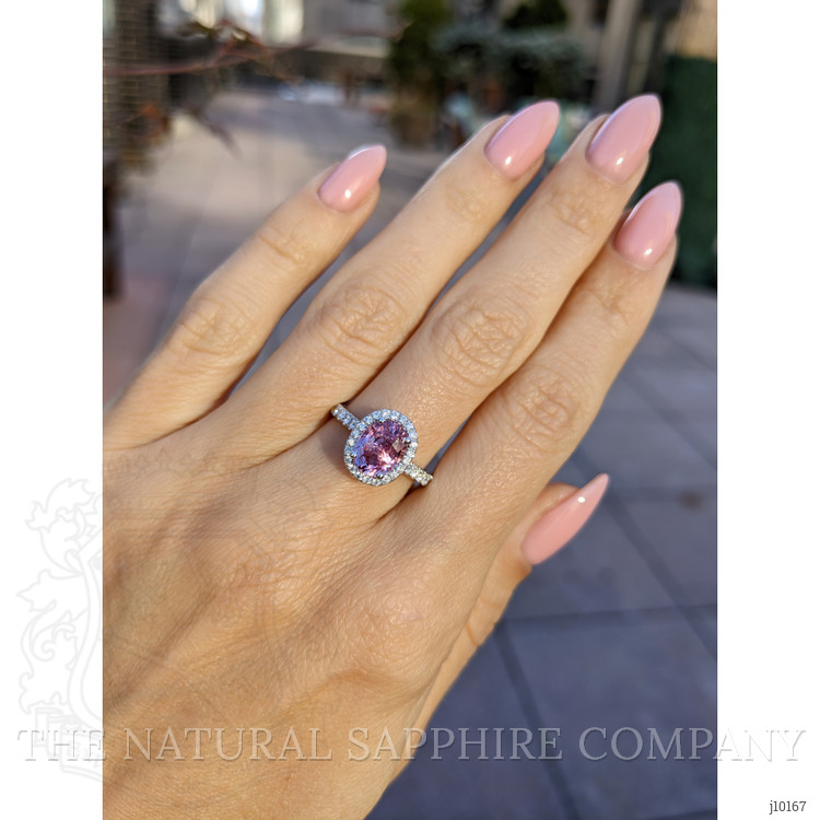 2.41 Ct. Pink Sapphire and Natural Diamond Pave Ring, 14K White Gold