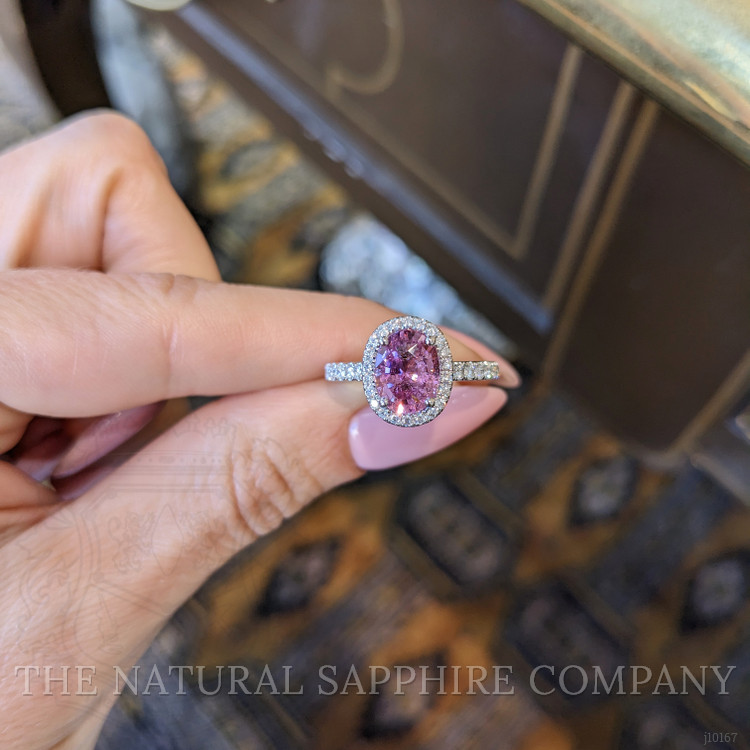 2.41 Ct. Pink Sapphire and Natural Diamond Pave Ring, 14K White Gold