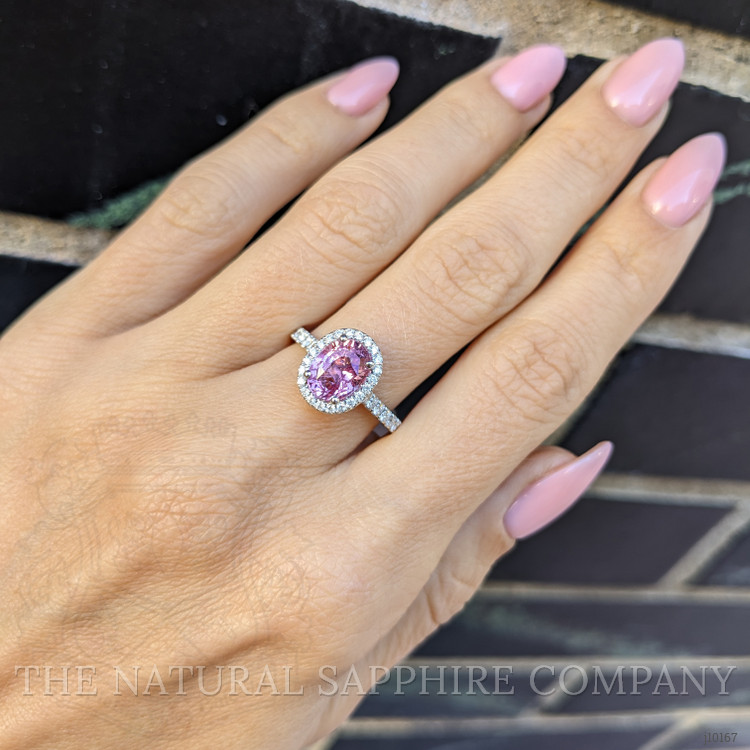 2.41 Ct. Pink Sapphire and Natural Diamond Pave Ring, 14K White Gold