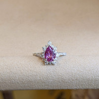 1.56 Ct. Pink Sapphire and Natural Diamond Pave Ring, 18K White Gold Image