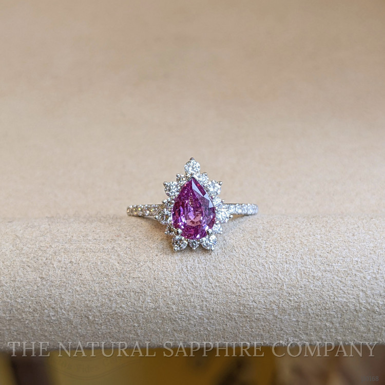 1.56 Ct. Pink Sapphire and Natural Diamond Pave Ring, 18K White Gold