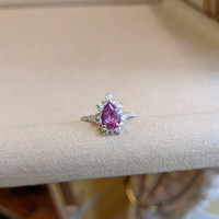 1.56 Ct. Pink Sapphire and Natural Diamond Pave Ring, 18K White Gold Image
