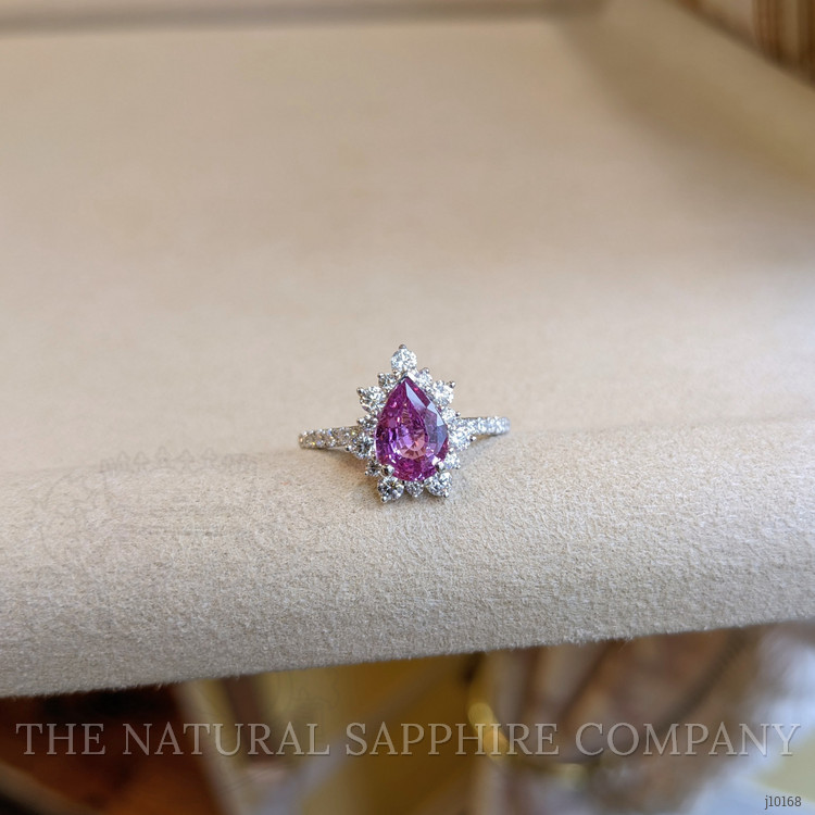 1.56 Ct. Pink Sapphire and Natural Diamond Pave Ring, 18K White Gold