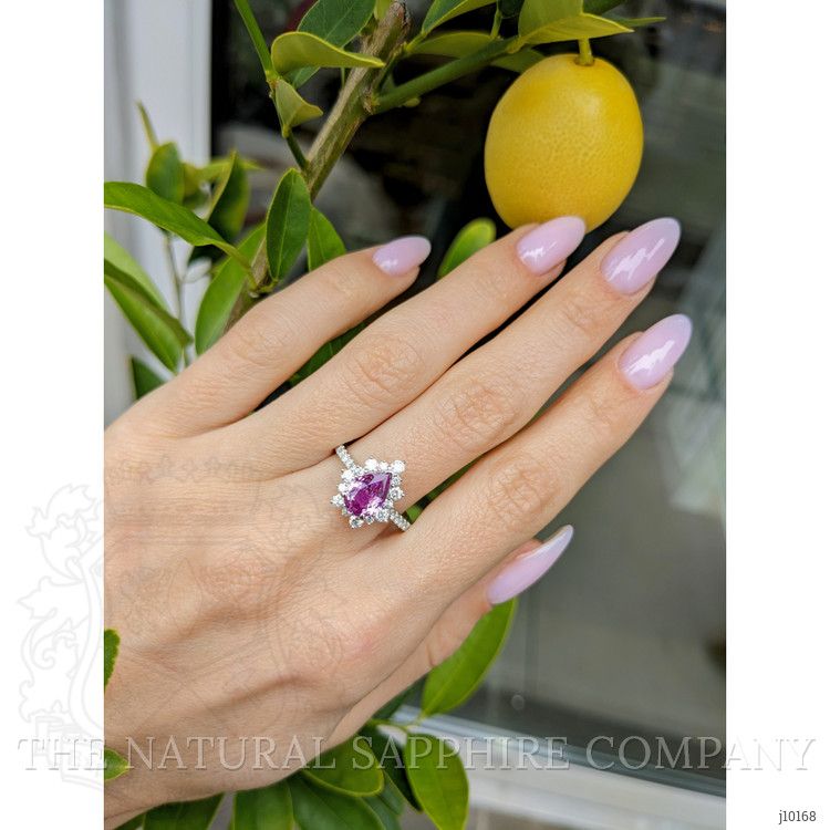 1.56 Ct. Pink Sapphire and Natural Diamond Pave Ring, 18K White Gold