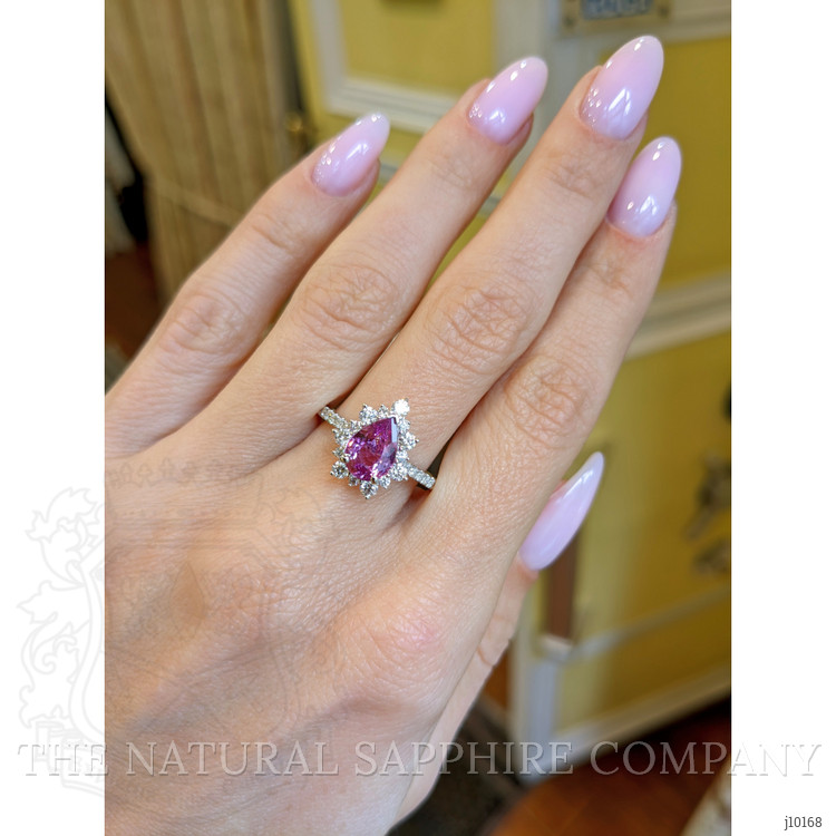 1.56 Ct. Pink Sapphire and Natural Diamond Pave Ring, 18K White Gold