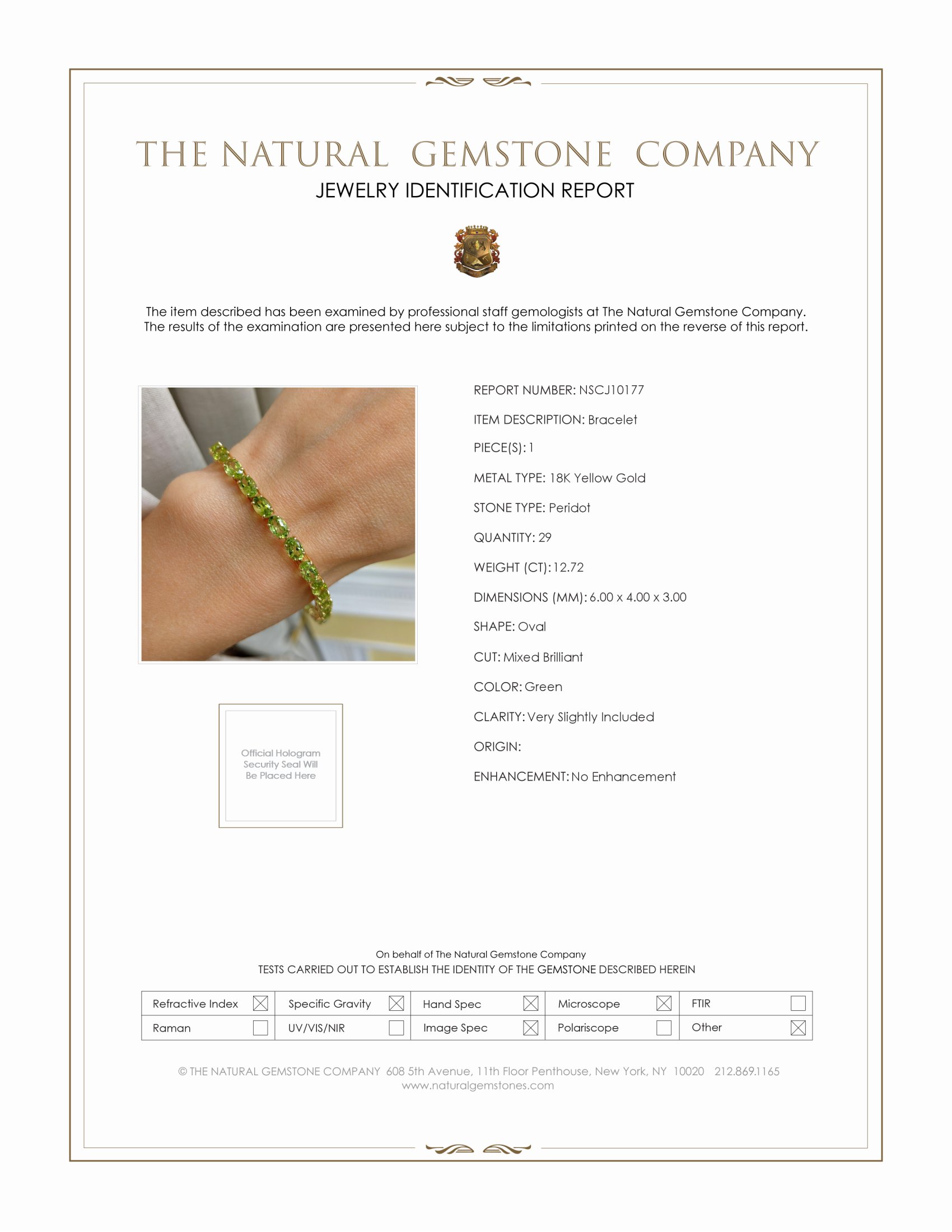 12.72 Ct.Tw. Green (Lime Green) Peridot Tennis/Line Bracelet, 14K Yellow Gold