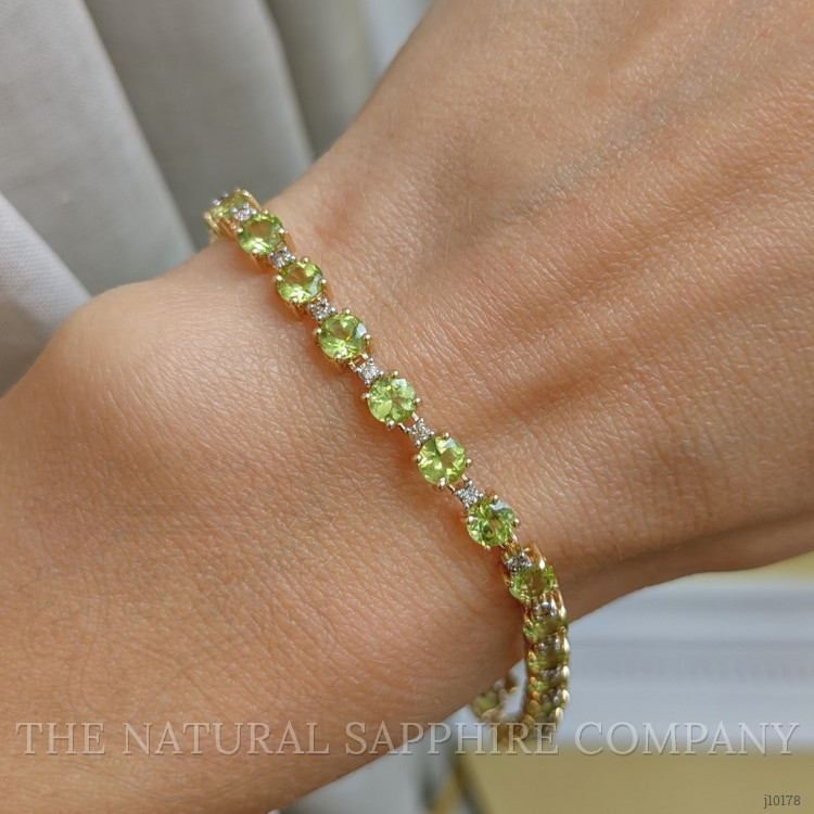 7.90 Ct.Tw. Peridot Natural Diamond Tennis/Riviere Bracelet, 14K Yellow Gold