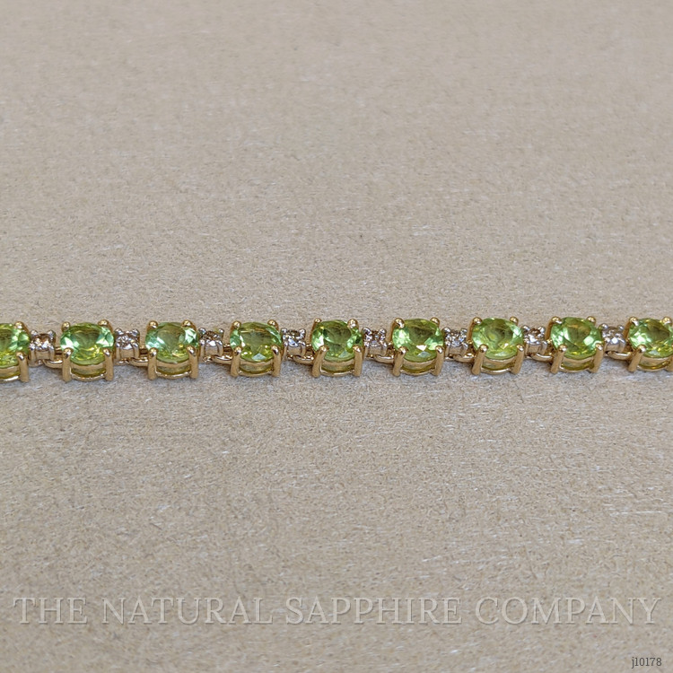 7.90 Ct.Tw. Peridot Natural Diamond Tennis/Riviere Bracelet, 14K Yellow Gold