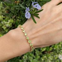 7.90 Ct.Tw. Peridot Natural Diamond Tennis/Riviere Bracelet, 14K Yellow Gold Life Style