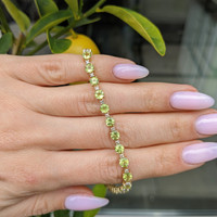 7.90 Ct.Tw. Peridot Natural Diamond Tennis/Riviere Bracelet, 14K Yellow Gold Life Style