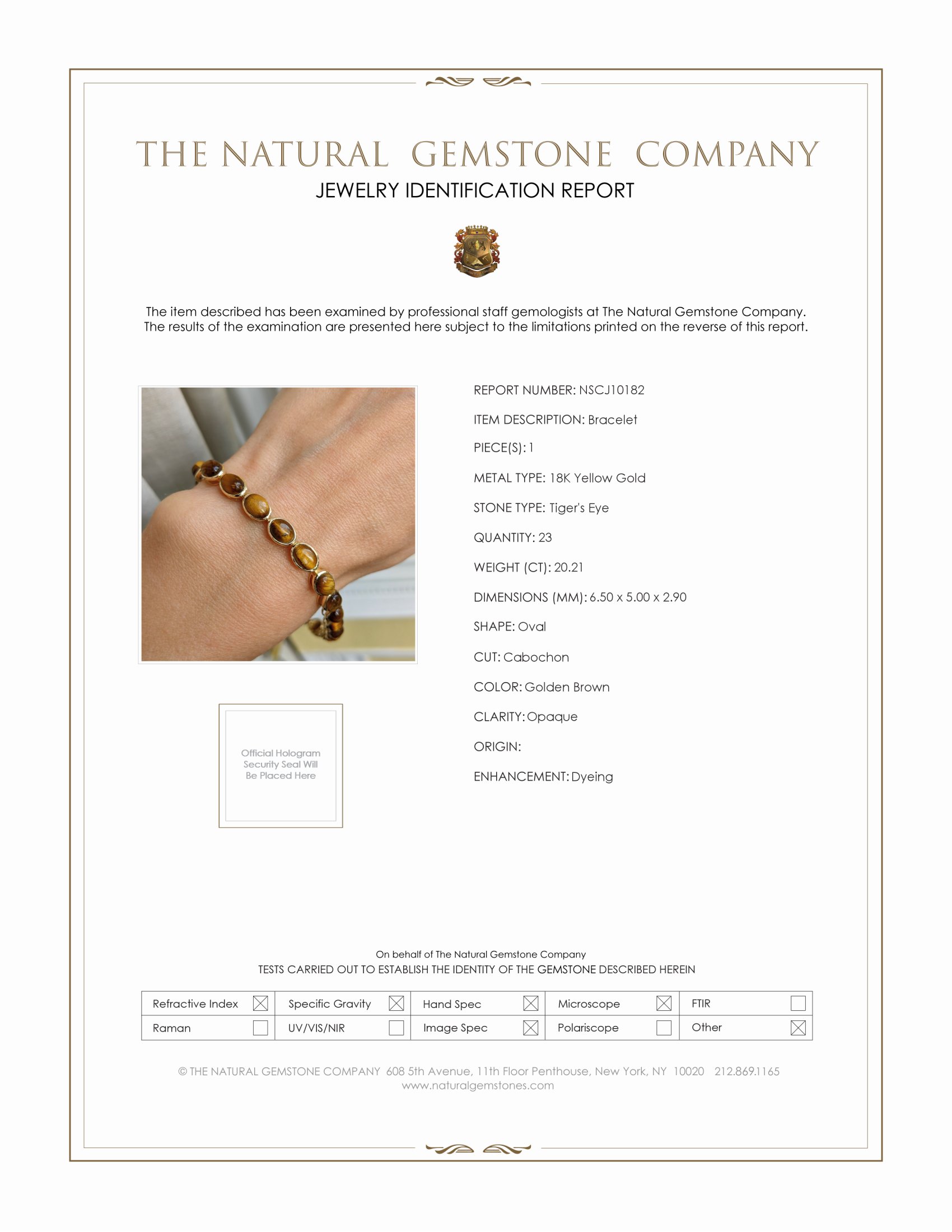 20.21 Ct.Tw. Tiger's Eye Bezel Bracelet, 18K Yellow Gold