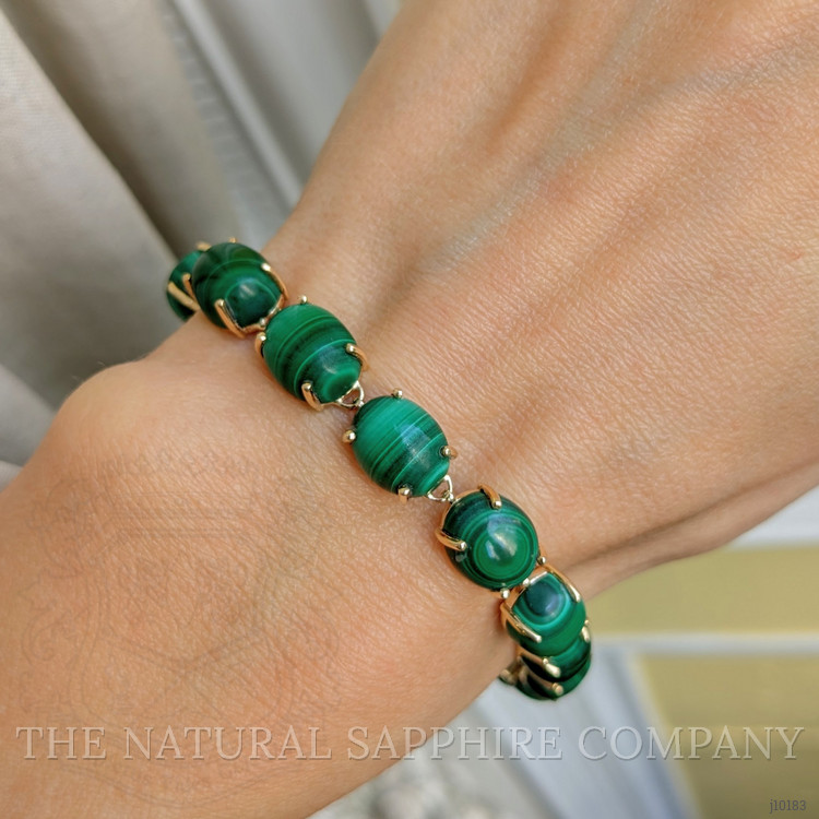 55.00 Ct.Tw. Malachite Tennis/Riviere Bracelet, 14K Yellow Gold