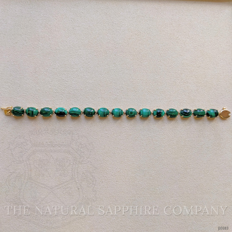 55.00 Ct.Tw. Malachite Tennis/Riviere Bracelet, 14K Yellow Gold
