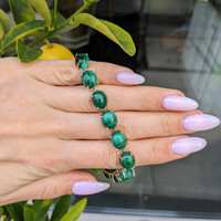 55.00 Ct.Tw. Malachite Tennis/Riviere Bracelet, 14K Yellow Gold Life Style