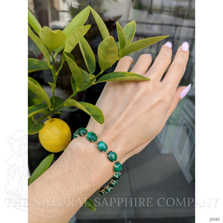 55.00 Ct.Tw. Malachite Tennis/Riviere Bracelet, 14K Yellow Gold
