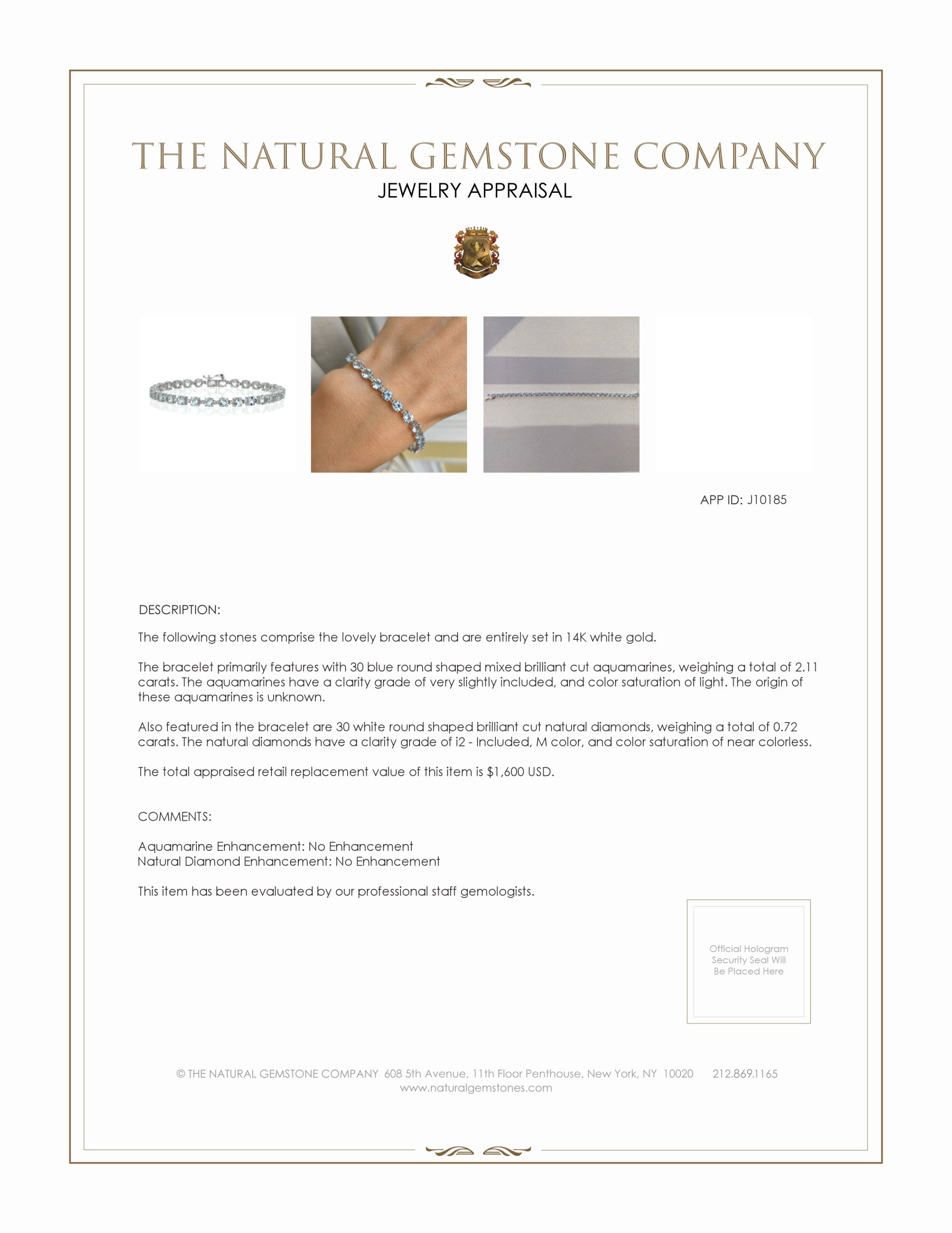 2.11 Ct.Tw. Aquamarine Natural Diamond Tennis/Line Bracelet, 14K White Gold