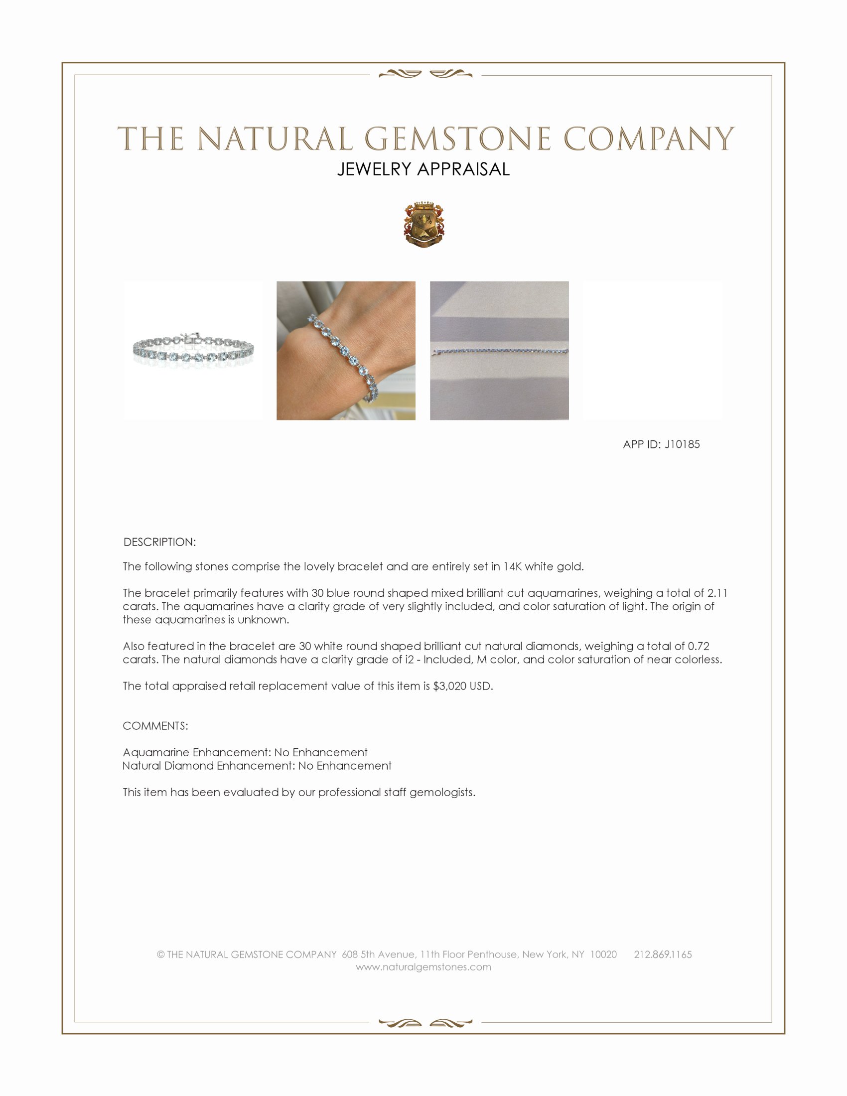 2.11 Ct.Tw. Aquamarine Natural Diamond Tennis/Line Bracelet, 14K White Gold