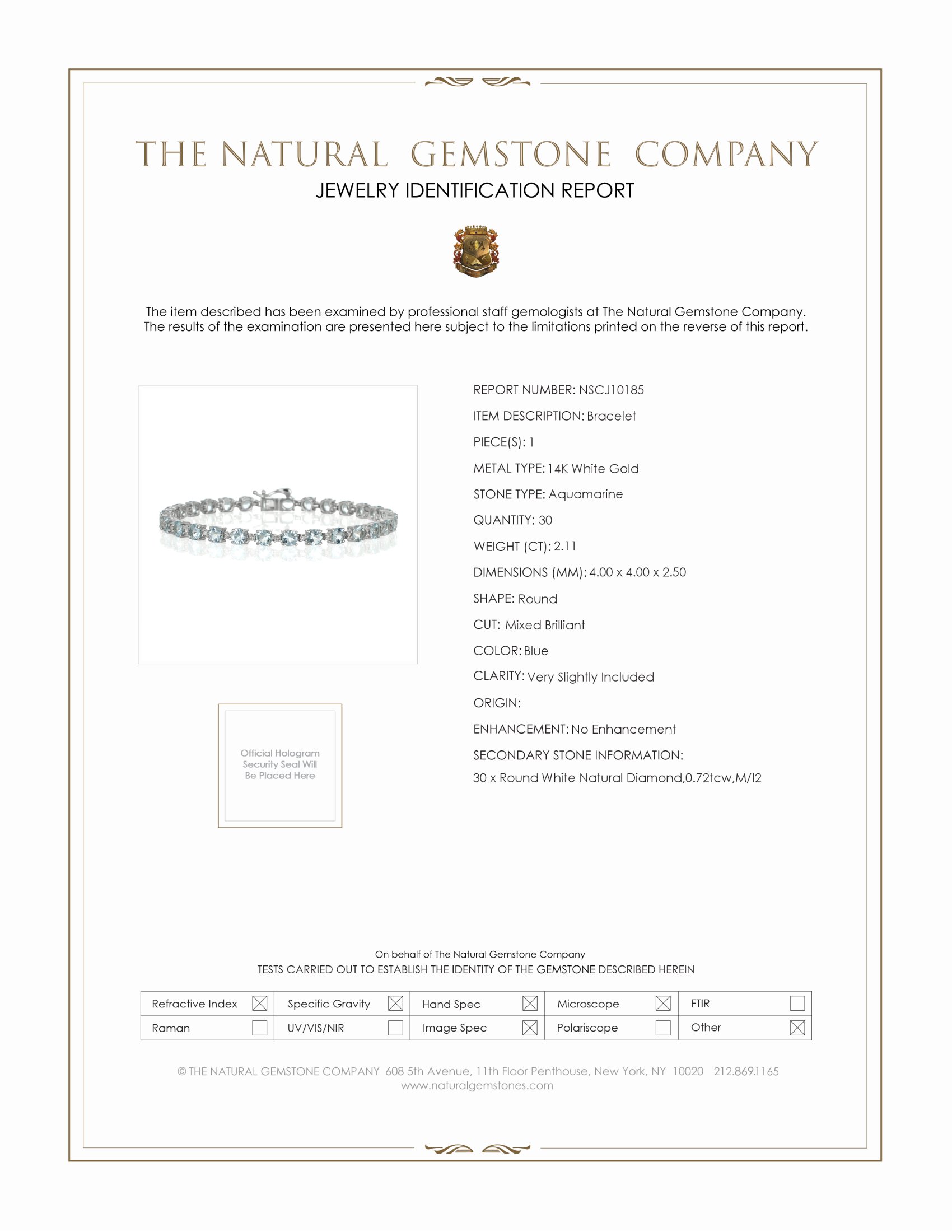 2.11 Ct.Tw. Aquamarine Natural Diamond Tennis/Line Bracelet, 14K White Gold