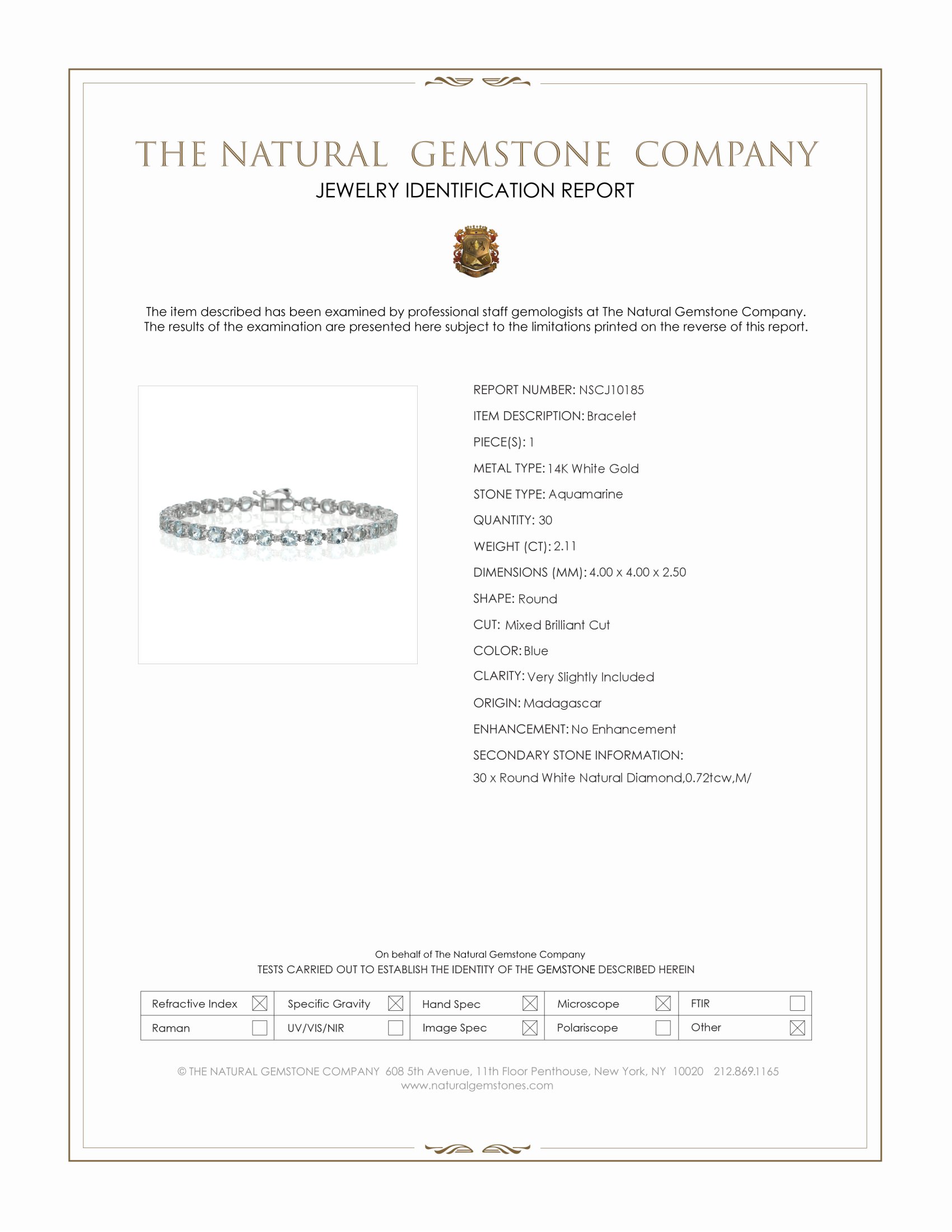 2.11 Ct.Tw. Blue Aquamarine and Natural Diamond Tennis/Line Bracelet, 14K White Gold