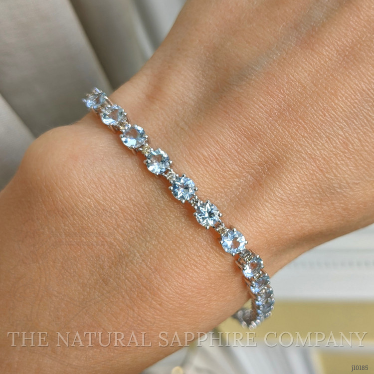 2.11 Ct.Tw. Aquamarine Natural Diamond Tennis/Line Bracelet, 14K White Gold