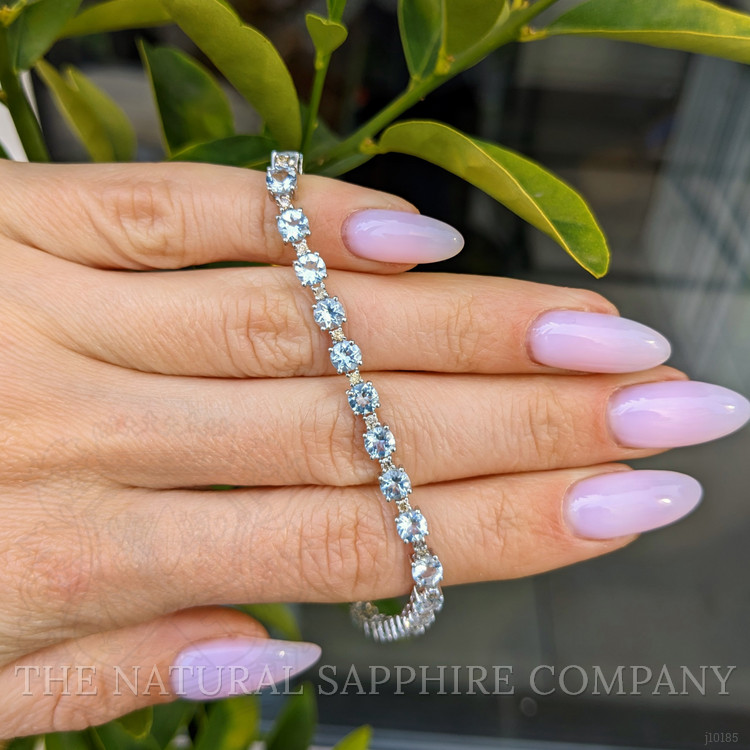 2.11 Ct.Tw. Aquamarine Natural Diamond Tennis/Line Bracelet, 14K White Gold