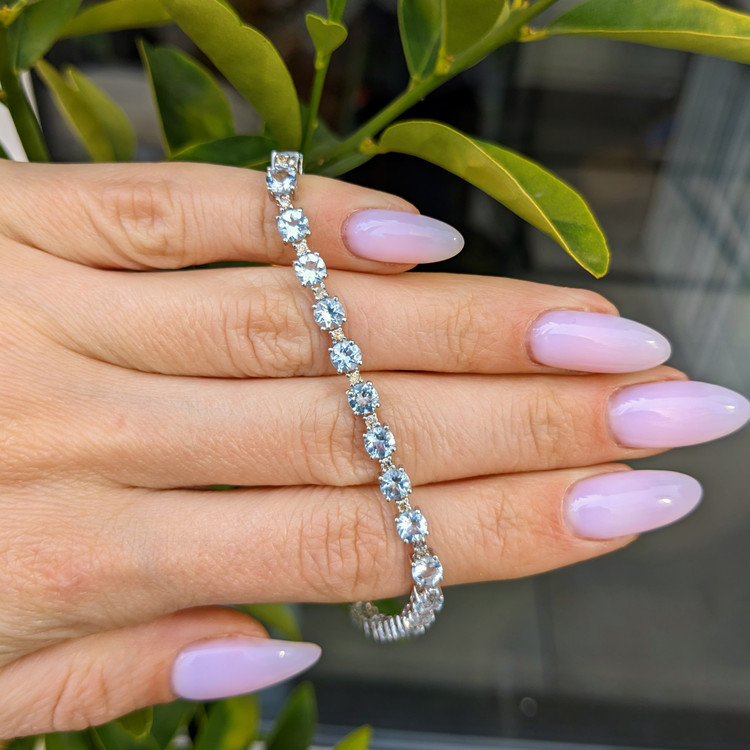 2.11 Ct.Tw. Aquamarine Natural Diamond Tennis/Line Bracelet, 14K White Gold