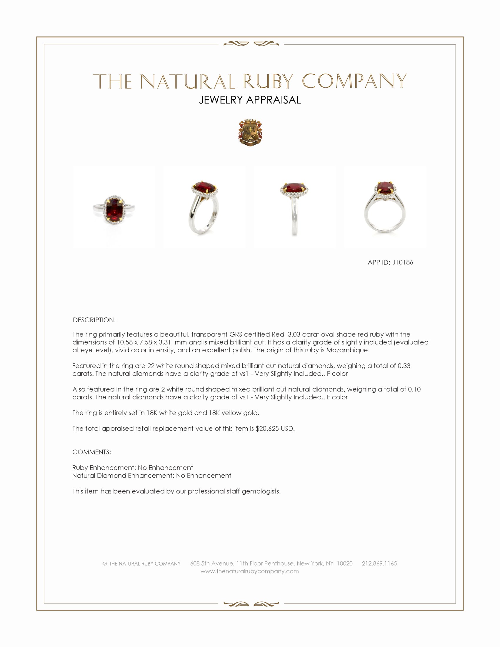 3.03 Ct. Ruby and Natural Diamond Pave Ring, 18K White & Yellow