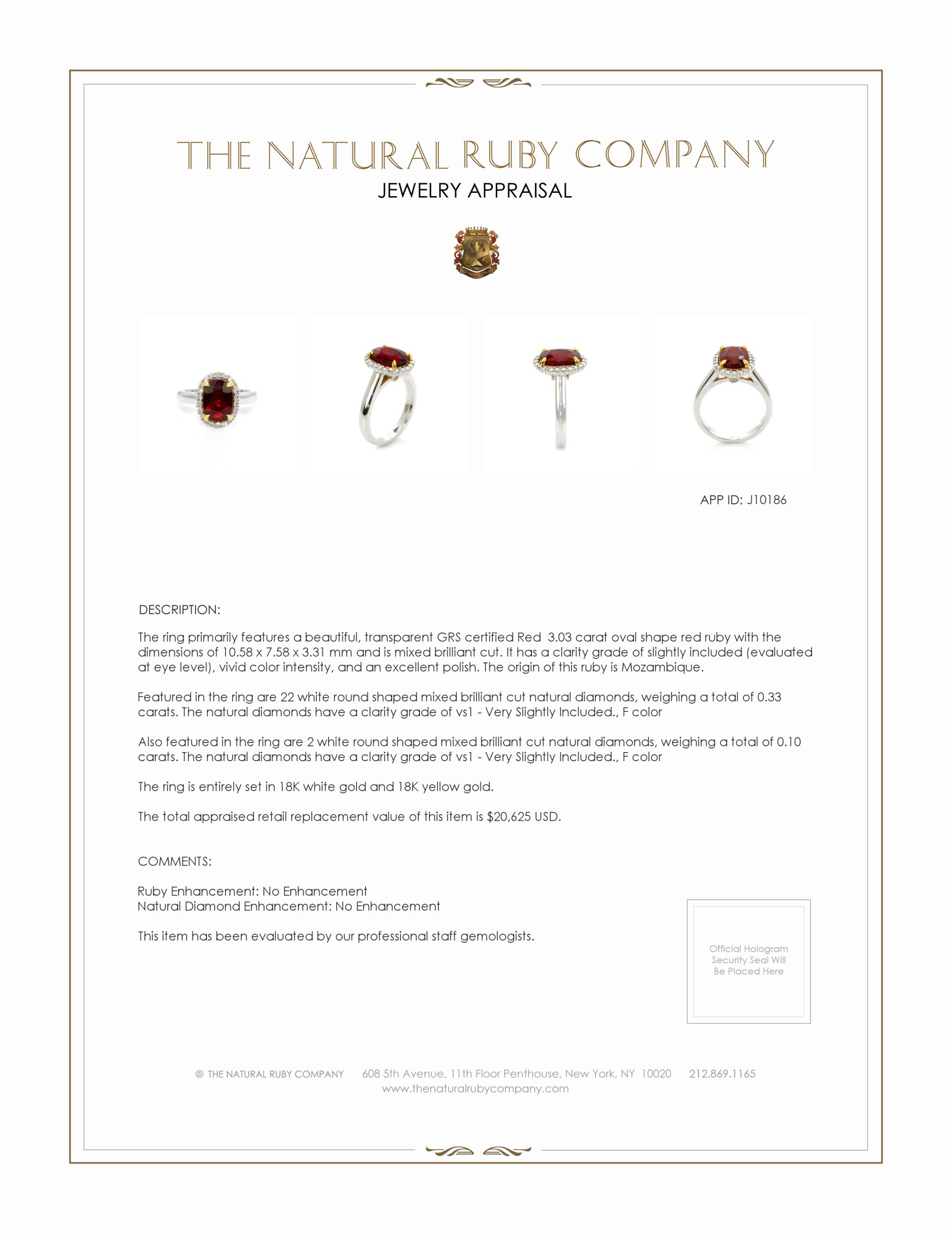 3.03 Ct. Ruby Natural Diamond Pave Ring, 18K White & Yellow