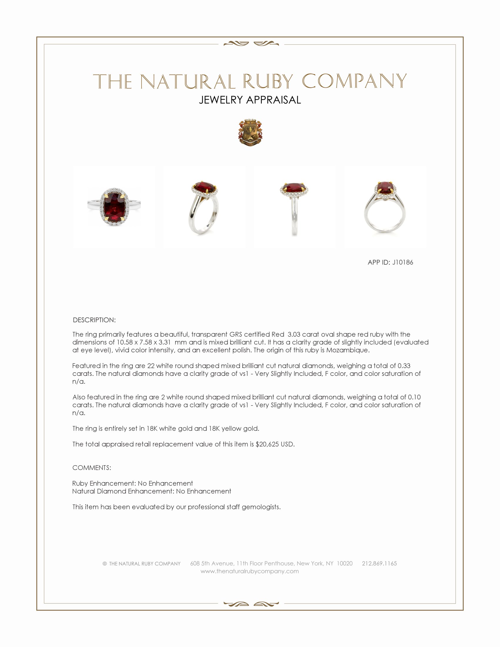 3.03 Ct. Ruby and Natural Diamond Pave Ring, 18K White & Yellow