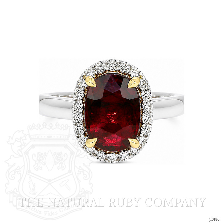 3.03 Ct. Ruby and Natural Diamond Pave Ring, 18K White & Yellow