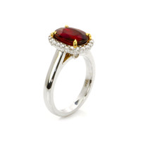 3.03 Ct. Ruby Natural Diamond Pave Ring, 18K White & Yellow Image